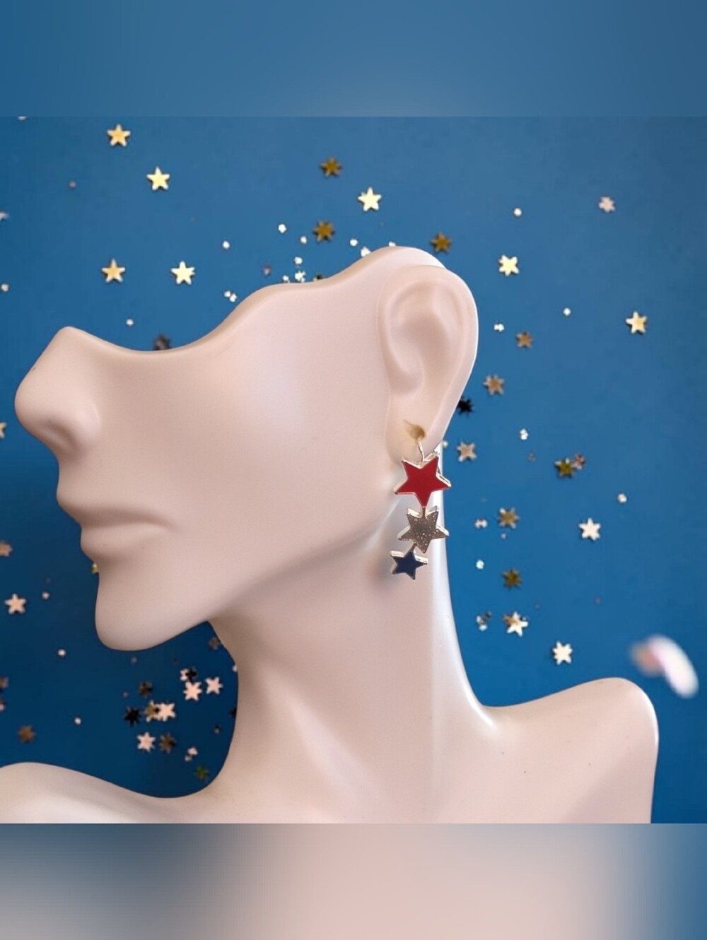 July 4th Red, Silver & Gold Star Drop Earrings